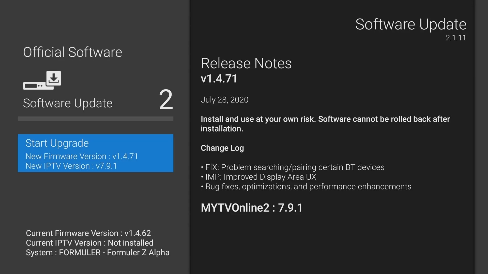 Formuler Z11 första uppstart